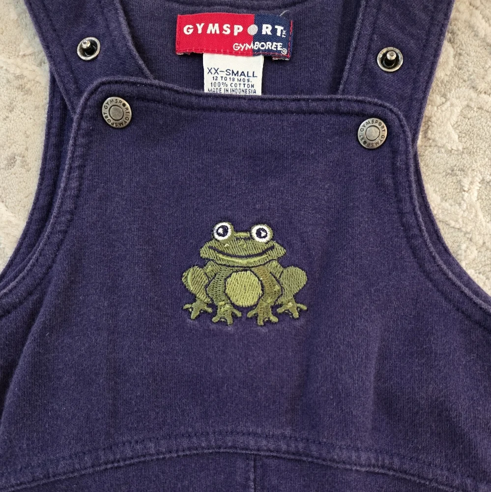 Vintage Y2k Gymboree Frog Patch Cotton Overalls Navy and Olive Green